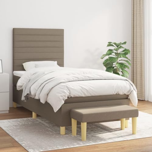 Teenpull Boxspringbett mit Matratze Taupe 90x190 cm, Stoffbezug, höhenverstellbares Kopfteil, Taschenfederkern, inklusive Bank, modernes Schlafzimmer Möbel. von Teenpull