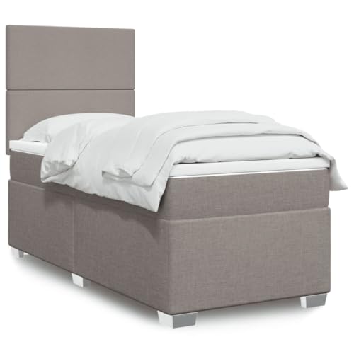 Teenpull Boxspringbett mit Matratze Taupe 90x200 cm Stoff, inklusive Taschenfederkernmatratze, verstellbarem Kopfteil und Ambiente LED-Beleuchtung für erholsamen Schlaf von Teenpull