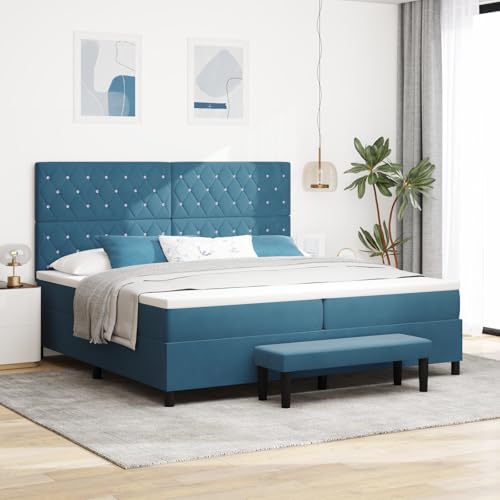 Teenpull Boxspringbett mit Matratze & Bank, 200 x 200 cm, Samt, Dunkelblau, gepolstert, für Schlafzimmer Möbel von Teenpull