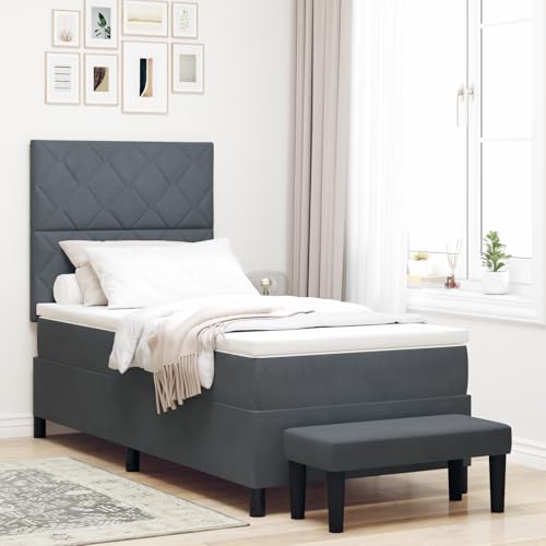 Teenpull Boxspringbett mit Matratze & Bank, Dunkelgrau 90x190 cm, Samt, gepolstertes Schlafzimmer-Möbel-Set für Erwachsene von Teenpull