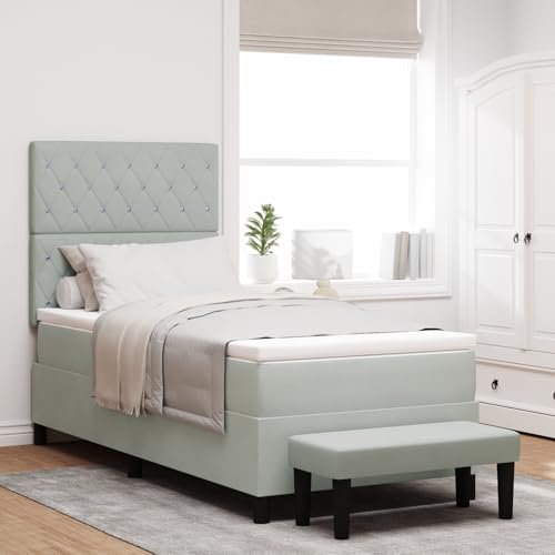 Teenpull Boxspringbett mit Matratze & Bank Hellgrau, 100x200 cm, Samt, gepolstert, Schlafzimmer Möbel Set, inklusive Kopfteil von Teenpull
