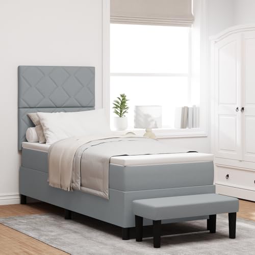 Teenpull Boxspringbett mit Matratze & Bank Hellgrau, 80x200 cm, gepolstertes Bettgestell, modernes Schlafzimmer Möbel Set für Erwachsene von Teenpull
