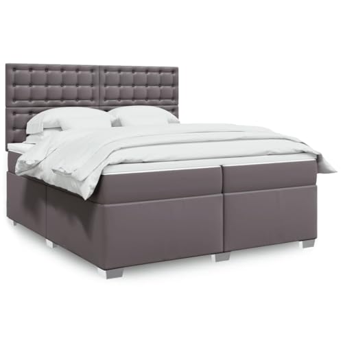 Teenpull Boxspringbett mit Matratze und Kopfteil, gepolstertes Bettrahmen Set in Grau aus Kunstleder 200x200 cm, Moderne Schlafzimmer Plattform mit LED-Beleuchtung und Taschenfederkern für erholsamen von Teenpull
