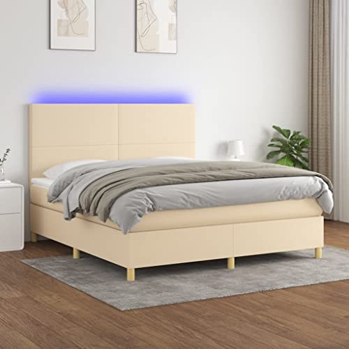Teenpull Boxspringbett mit Matratze & LED, Creme Stoff, 160x200 cm, höhenverstellbares Kopfteil, atmungsaktiv, langlebiges Schlafmöbel-Set von Teenpull