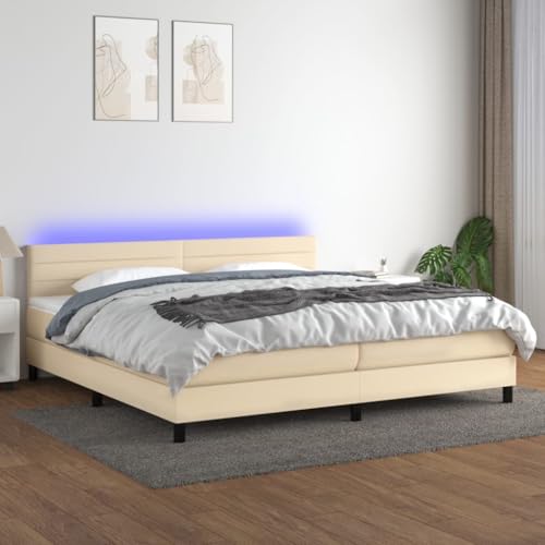 Teenpull Boxspringbett mit Matratze & LED, Creme Stoff gepolstert, 200x200 cm, inkl. Kopfteil & Rahmen für erholsamen Schlaf, Schlafzimmer Möbel Set Teenpull Boxspringbett mit Matratze & LED, Creme Stoff gepolstert, 200x200 cm, inkl. Kopfteil & Rahmen für erholsamen Schlaf, Schlafzimmer Möbel Set von Teenpull