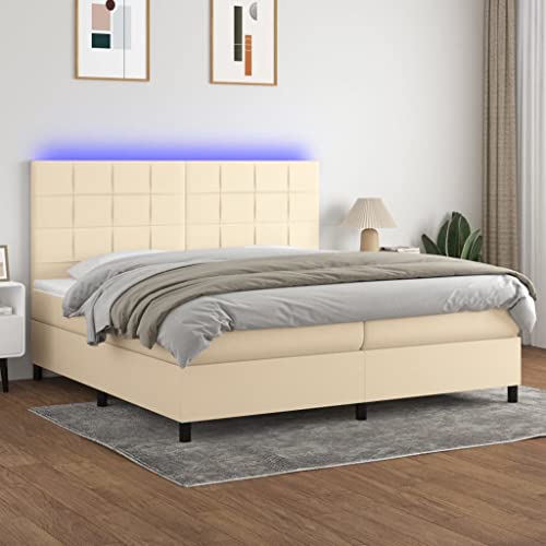 Teenpull Boxspringbett mit Matratze & LED, Cremefarben, 200x200 cm, Stoffbezug, verstellbares Kopfteil, Taschenfederkern, modernes Schlafzimmer Möbel-Set von Teenpull