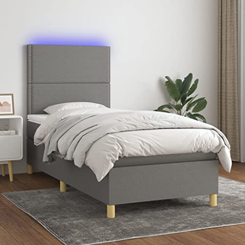 Teenpull Boxspringbett mit Matratze & LED, Dunkelgrau Stoff 100x200 cm, Höhenverstellbares Kopfteil, Robuster Bettrahmen für Schlafzimmer Möbel Set von Teenpull