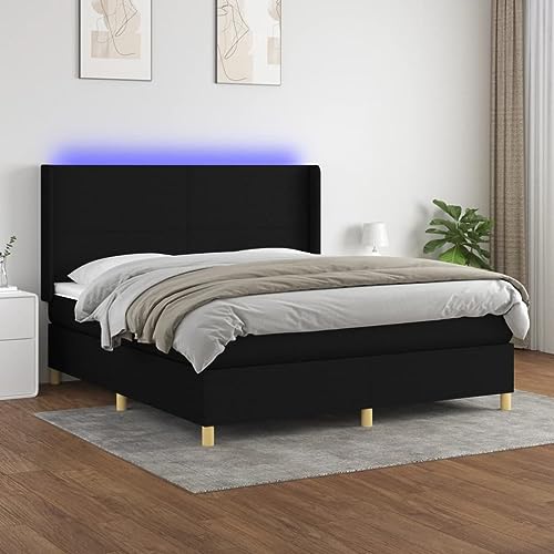 Teenpull Boxspringbett mit Matratze & LED, Schwarz 180x200 cm, Stoffbezug, höhenverstellbares Kopfteil, Federkernmatratze, modernes Schlafzimmer-Möbelset für erholsamen Schlaf von Teenpull