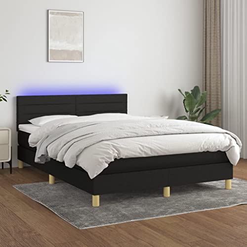Teenpull Boxspringbett mit Matratze & LED-Beleuchtung, 140x200 cm, Schwarz, gepolstert, Stoff, modernes Schlafzimmer-Möbelset mit verstellbarem Kopfteil und Taschenfederkernmatratze von Teenpull