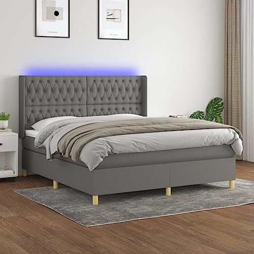 Teenpull Boxspringbett mit Matratze & LED-Beleuchtung, Dunkelgrau Stoff 180x200 cm, Höhenverstellbares Kopfteil, Taschenfederkernmatratze, Hautfreundlicher Topper für Schlafzimmer Teenpull Boxspringbett mit Matratze & LED-Beleuchtung, Dunkelgrau Stoff 180x200 cm, Höhenverstellbares Kopfteil, Taschenfederkernmatratze, Hautfreundlicher Topper für Schlafzimmer von Teenpull
