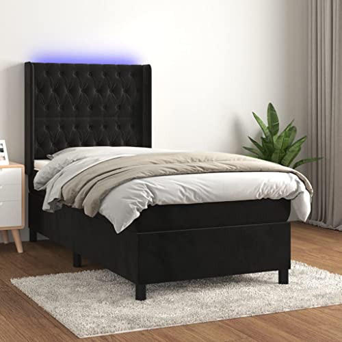 Teenpull Boxspringbett mit Matratze & LED Schwarz 100x200 cm Samt, Höhenverstellbares Kopfteil, Luxuriöses Schlafzimmer Möbel Set für erholsamen Schlaf, Stabiles Bettgestell von Teenpull