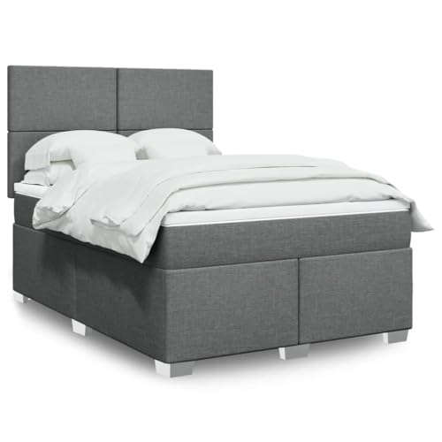 Teenpull Boxspringbett mit Matratze und Topper, 140x200 cm, Dunkelgrau Stoff, Höhenverstellbares Kopfteil, LED-Beleuchtung für gemütliches Schlafzimmer Ambiente von Teenpull