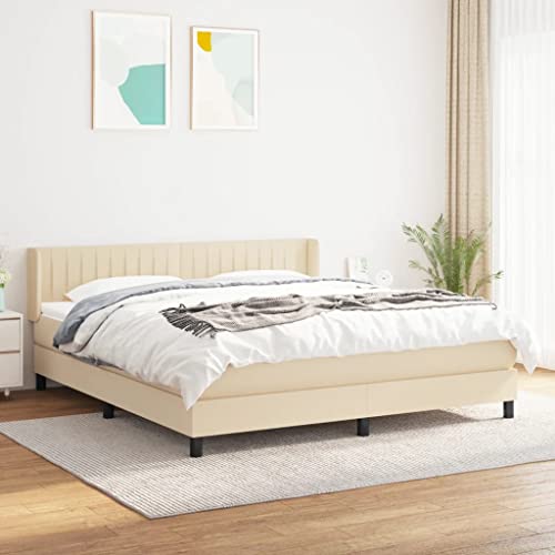 Teenpull Boxspringbett mit Matratze und verstellbarem Kopfteil, Creme 160x200 cm, Stoff gepolstert, mittelfeste Unterstützung, Stabiler Bettrahmen von Teenpull