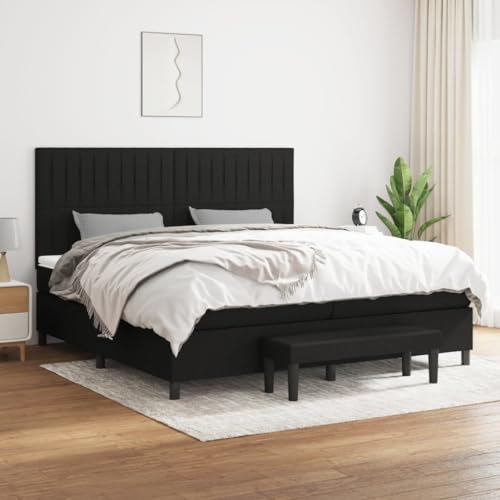Teenpull Boxspringbett mit Taschenfederkernmatratze, Schwarz, 200x200 cm, gepolstertem Kopfteil und Bank, atmungsaktiver Stoff Rahmen Set für erholsamen Schlaf und stabilen Komfort von Teenpull