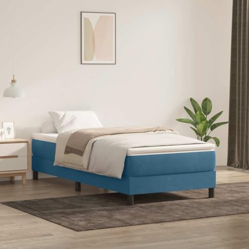 Teenpull Boxspringbett ohne Matratze, dunkelblaues Samtpolster, 80x220 cm, stabiles Bettgestell mit Lattenrost für Schlafzimmer, modernes Design von Teenpull