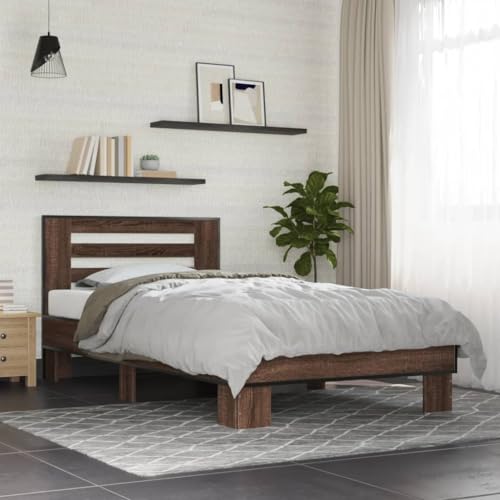 Teenpull Braun Eichen-Optik Bettgestell 75x190 cm, Holzwerkstoff & Metall Rahmen, stabiles Kopfteil für Schlafzimmer, inklusive Lattenrost Basis von Teenpull