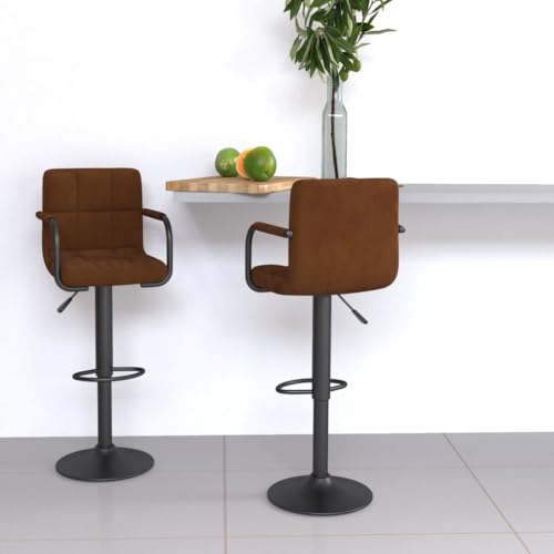 Teenpull Brown Velvet Bar Stools, Set of 2, Adjustable Swivel Kitchen Counter Chairs with Backs and Footrest von Teenpull