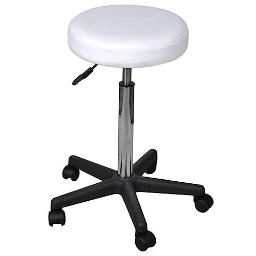 Teenpull Bürohocker Weiß, Höhenverstellbarer Rollhocker für Büro, Küche, Theke, Drehhocker mit Rädern, Moderner Schreibtischstuhl Ohne Lehne von Teenpull