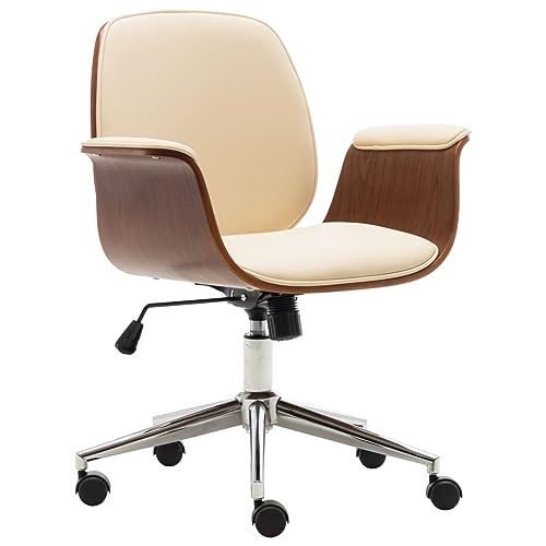 Teenpull Bürostuhl Creme, Modern, Verstellbar, Rollen, Kunstleder, Bugholz, Ergonomisch, für Büro, Home Office, Schreibtisch von Teenpull