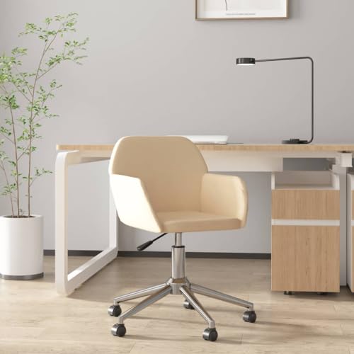 Teenpull Bürostuhl Drehbar Creme Stoff, Höhenverstellbar, Rollen für Computer Schreibtisch, Moderner Arbeitsstuhl mit Armlehnen, Bequemer Sitz für Home Office von Teenpull