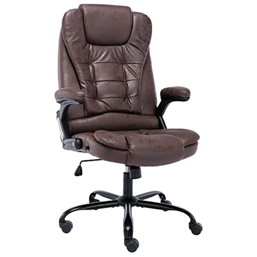 Teenpull Bürostuhl Dunkelbraun Wildleder-Optik, Ergonomischer Schreibtischstuhl mit Liegefunktion, Verstellbarem Sitz, Rollen, für Büro Home-Office und Gaming von Teenpull