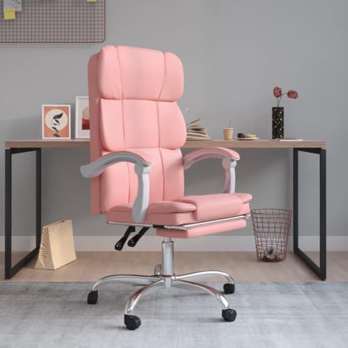 Teenpull Bürostuhl mit Liegefunktion, rosa Kunstleder, ergonomisches Design, bequemer Computer-Schreibtischstuhl für Home-Office, Gaming, verstellbare Rollen von Teenpull