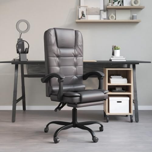 Teenpull Bürostuhl mit Massagefunktion, Grau, Kunstleder, höhenverstellbar für Home Office und Arbeitszimmer, ergonomischer Computerstuhl mit Rollen von Teenpull