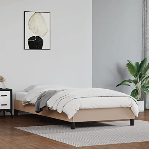 Teenpull Cappuccino-Braun Kunstleder Polsterrahmen 100x200 cm, Stabiler Einzelbettgestell für Matratze, modernes Schlafzimmer-Plattform mit Solider Basis für erholsamen Schlaf von Teenpull