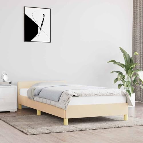 Teenpull Cremefarbenes Polsterbettgestell 90x190 cm aus strapazierfähigem Stoff mit stabilem Kopfteil, Holzlattenrost und robusten Stützbeinen für erholsamen Schlaf, ohne Matratze von Teenpull