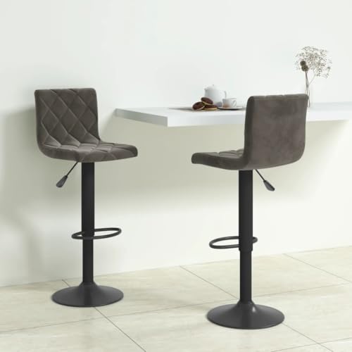 Teenpull Dark Gray Velvet Bar Stools, Set of 2, Swivel Kitchen Counter Chairs with Adjustable Height and Footrest for Home Dining von Teenpull