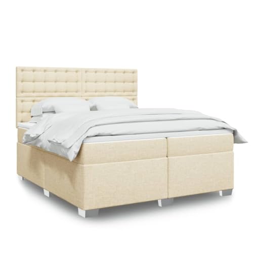 Teenpull Das Boxspringbett Creme 200x200 cm mit Taschenfederkernmatratze, höhenverstellbarem Kopfteil und integrierter LED-Beleuchtung für erholsamen Schlaf und modernes Schlafzimmer-Ambiente von Teenpull