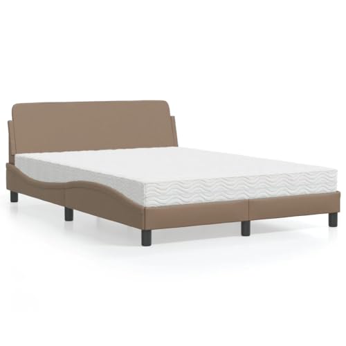 Teenpull Dover Bett mit Matratze, Cappuccino-Braun, 140x200 cm, Kunstleder, gewelltes Design, robuste Holzlatten für Schlafzimmer von Teenpull