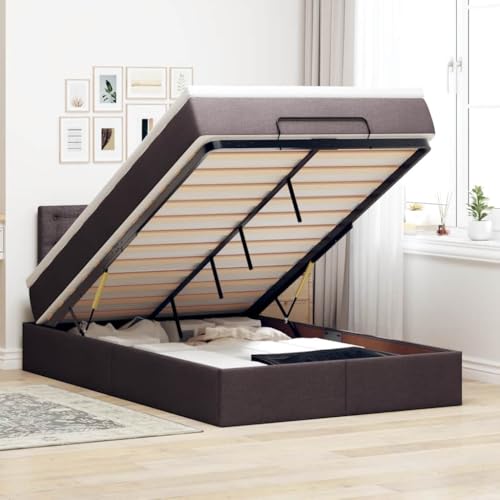 Teenpull Dunkelbraun Stoff Ottoman-Bett 120x200 cm mit Matratze, Taschenfederkernmatratze, Kopfteil und Stauraum, stabiles Polsterbett Rahmen Möbel Set für Schlafzimmer von Teenpull