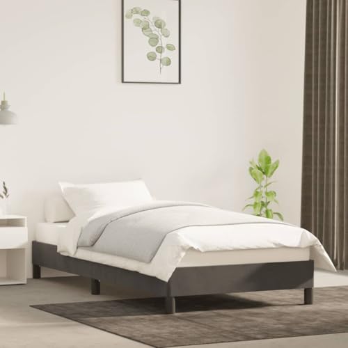 Teenpull Dunkelgraues Bettgestell 90x200 cm, Samt Polsterbett Rahmen mit Kopfteil, stabile Matratzenbasis für Schlafzimmer Möbel, komfortable Plattform ohne Matratze von Teenpull