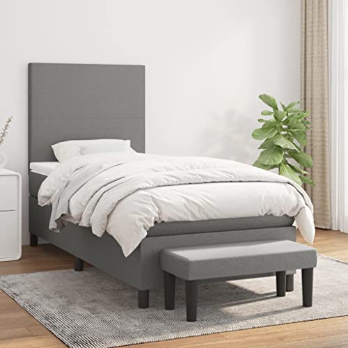 Teenpull Dunkelgraues Boxspringbett 90x190 cm mit Matratze, verstellbarem Kopfteil und Bank, strapazierfähiges Polsterbett für erholsamen Schlaf im Schlafzimmer, komplettes Bettgestell Set. von Teenpull