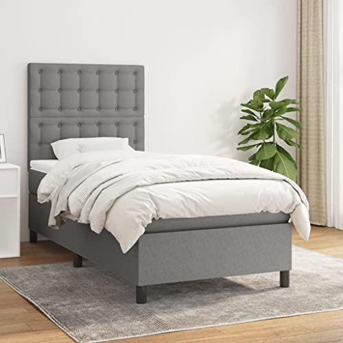 Teenpull Dunkelgraues Boxspringbett 90x190 cm mit Taschenfederkernmatratze, verstellbarem Kopfteil und weichem Stoffbezug – stabiles Bettgestell Möbel Set für erholsamen Schlaf von Teenpull