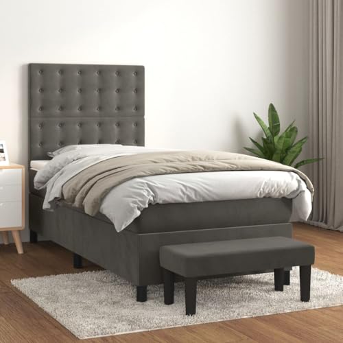 Teenpull Dunkelgraues Boxspringbett mit Matratze 90x190 cm, Samt Polsterbett Set inklusive verstellbarem Kopfteil und multifunktionaler Bank, Schlafzimmermöbel für erholsamen Schlaf. Teenpull Dunkelgraues Boxspringbett mit Matratze 90x190 cm, Samt Polsterbett Set inklusive verstellbarem Kopfteil und multifunktionaler Bank, Schlafzimmermöbel für erholsamen Schlaf. von Teenpull
