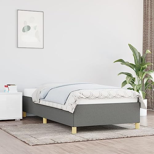 Teenpull Dunkelgraues Polsterbett Bettgestell 90x190 cm aus Stoff mit Kopfteil, Stabiler Bettrahmen für Schlafzimmer Möbel, ohne Matratze, für erholsamen Schlaf von Teenpull