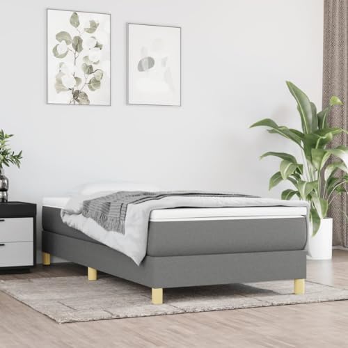Teenpull Dunkelgraues Polsterbettgestell 80x200 cm aus Stoff, stabiles Einzelbett-Plattformgestell mit Sperrholzlatten, ideal für Schlafzimmer-Möbel von Teenpull