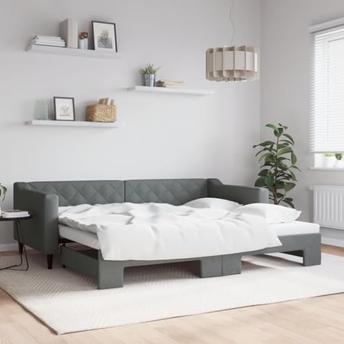 Teenpull Dunkelgraues ausziehbares Tagesbett 90x200 cm, vielseitiges Schlafsofa mit robustem Stoffbezug, modernes Design für Wohn- und Schlafzimmer, bequemer Gästebettrahmen von Teenpull
