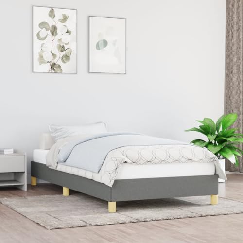 Teenpull Dunkelgraues gepolstertes Bettgestell 100x200 cm, Stoff Bettrahmen mit Kopfteil, Stabiler Unterbau aus Holzwerkstoff für Erwachsene, modernes Schlafzimmer Möbel von Teenpull
