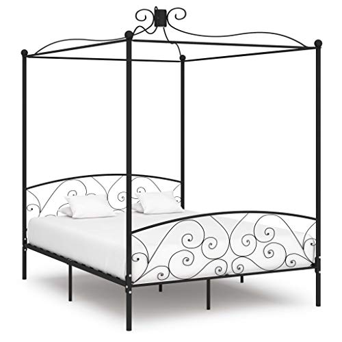 Teenpull Elegantes Himmelbett-Gestell Schwarz Metall 160 x 200 cm, 227 cm Hoch, Robustes Bettrahmen Möbel mit Lattenrost Plattform für Schlafzimmer, Privatsphäre & Vorhänge von Teenpull