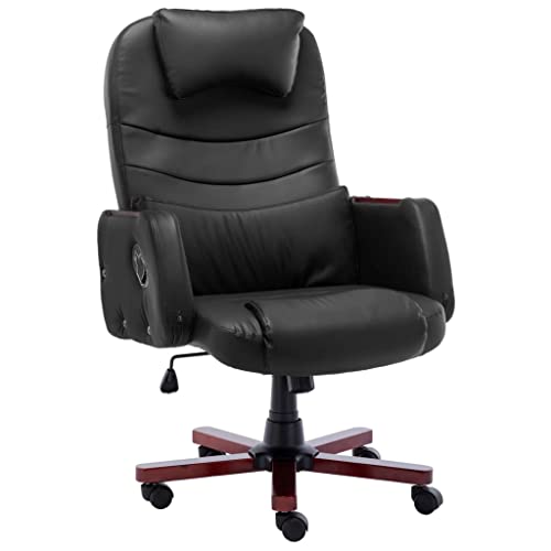 Teenpull Ergonomischer Bürostuhl Schwarz Kunstleder, Höhenverstellbar mit Rollen, Neigbarer Gaming Computer Stuhl für Home Office, Max. 110kg von Teenpull