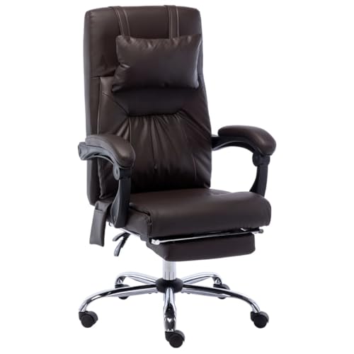 Teenpull Ergonomischer Massage-Bürostuhl, höhenverstellbar mit Fußstütze und Nackenkissen, Kunstleder Braun, für Büro und Homeoffice von Teenpull