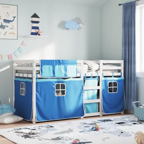 Teenpull Etagenbett 90x200 cm, Massivholz Kiefer Weiß, Kinderbett mit blauem Polyester-Vorhang-Set, Stabil, Rausfallschutz, Leiter, Ideal für Spiel & Schlafzimmer Teenpull Etagenbett 90x200 cm, Massivholz Kiefer Weiß, Kinderbett mit blauem Polyester-Vorhang-Set, Stabil, Rausfallschutz, Leiter, Ideal für Spiel & Schlafzimmer von Teenpull