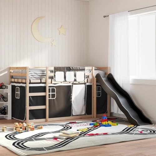 Teenpull Etagenbett aus Massivholz Kiefer mit Rutsche und Gardinen, 90x190 cm Kinderbettrahmen für Schlafzimmer Möbel, Weiß Schwarz, sichere Schlafplatz Plattform. Teenpull Etagenbett aus Massivholz Kiefer mit Rutsche und Gardinen, 90x190 cm Kinderbettrahmen für Schlafzimmer Möbel, Weiß Schwarz, sichere Schlafplatz Plattform. von Teenpull