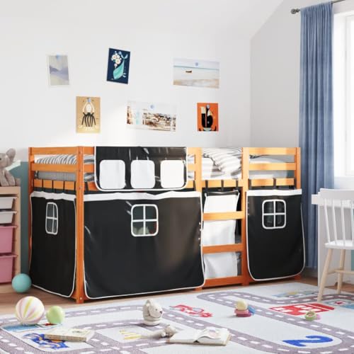 Teenpull Etagenbett aus massivem Kiefernholz, 80x200 cm Matratzen-Basis, weiß-Schwarze Vorhänge, Stabiler Bettrahmen, platzsparendes Kindermöbel für sicheren Schlaf Teenpull Etagenbett aus massivem Kiefernholz, 80x200 cm Matratzen-Basis, weiß-Schwarze Vorhänge, Stabiler Bettrahmen, platzsparendes Kindermöbel für sicheren Schlaf von Teenpull