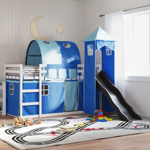 Teenpull Etagenbett aus massivem Kiefernholz, Blau mit Rutsche & Gardinen, 90x190 cm Kinderbett für Spiel & Schlaf, Stabil & Sicher, Kindermöbel Set Teenpull Etagenbett aus massivem Kiefernholz, Blau mit Rutsche & Gardinen, 90x190 cm Kinderbett für Spiel & Schlaf, Stabil & Sicher, Kindermöbel Set von Teenpull