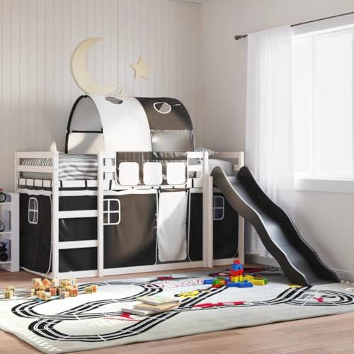 Teenpull Etagenbett mit Rutsche, Gardinen, Rausfallschutz, Massivholz Kiefer, Weiß Schwarz 90x200 cm, Spielbett für Kinderzimmer Teenpull Etagenbett mit Rutsche, Gardinen, Rausfallschutz, Massivholz Kiefer, Weiß Schwarz 90x200 cm, Spielbett für Kinderzimmer von Teenpull