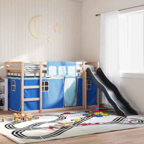 Teenpull Etagenbett mit Rutsche Gardinen Blau 90x190 cm, Massives Kiefernholz Bettrahmen, Hochbett Spielbett mit Absturzsicherung & Leiter, Jugendzimmer Möbel Teenpull Etagenbett mit Rutsche Gardinen Blau 90x190 cm, Massives Kiefernholz Bettrahmen, Hochbett Spielbett mit Absturzsicherung & Leiter, Jugendzimmer Möbel von Teenpull